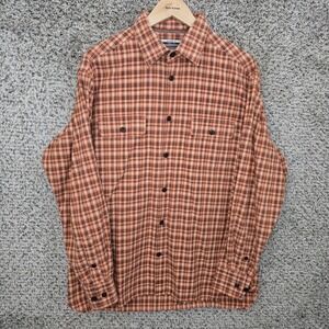 Johnson & Murphy Shirt Mens Large‎ Orange Plaid Button Up Tailored Fit Casual